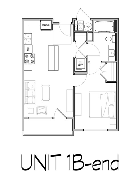 1 Bedroom/1 Bathroom End Unit Floor Plan